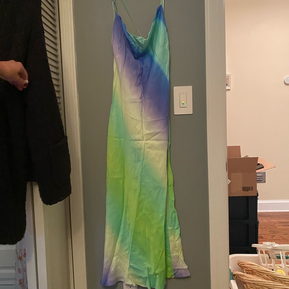 NWT ZARA TIE DYE COWL NECK SATIN EFFECT DRESS